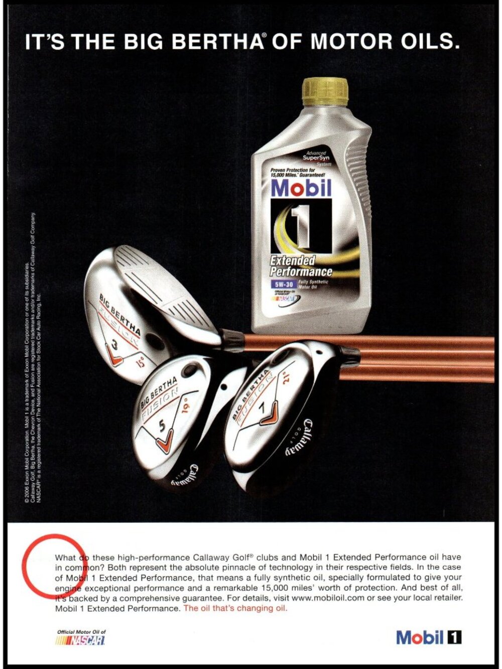 2006 Mobil 1 Motor Oil Callaway Big Bertha Golf Clubs Vintage Print Ad Wall Art